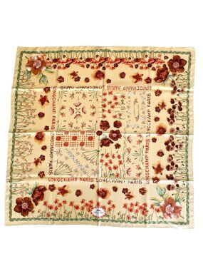 Vintage Longchamp Paris Silk Scarf Floral Botanical Patchwork Print 34" Italy